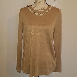 Michael Kors gold metallic sparkle thin sweater t
